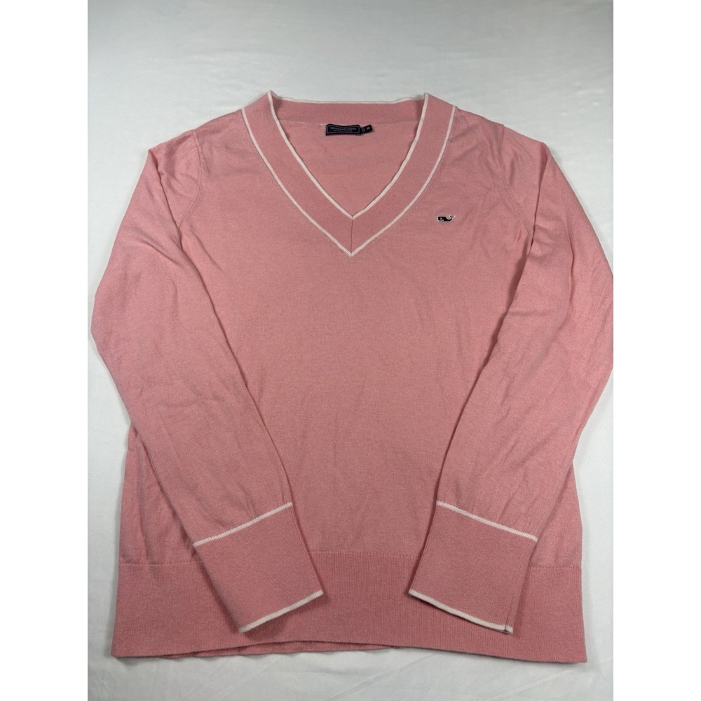 Vineyard Vines Heritage Tipped Cashmere Blend Sweater Palm Beach Pink Med Ladies - Picture 2 of 13